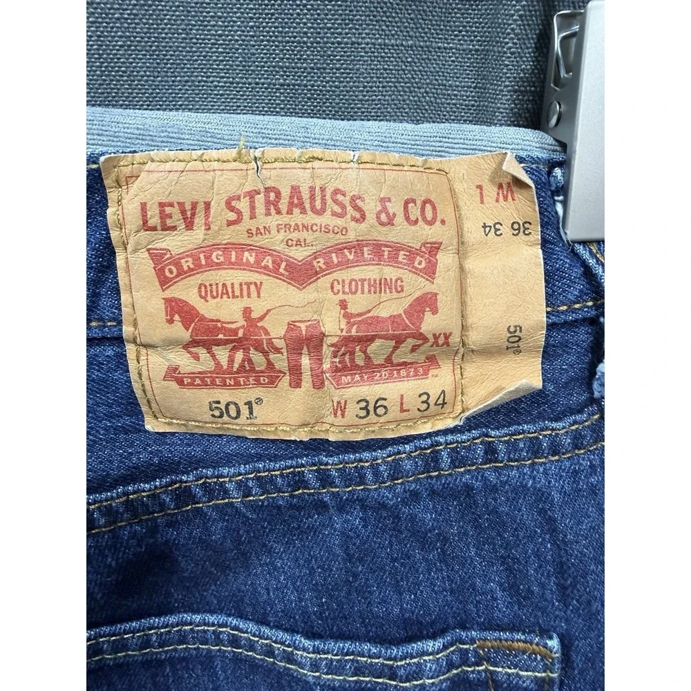 Levi's 501 Jeans Men 36x34 Blue Button Fly Straight Original Dark Wash American